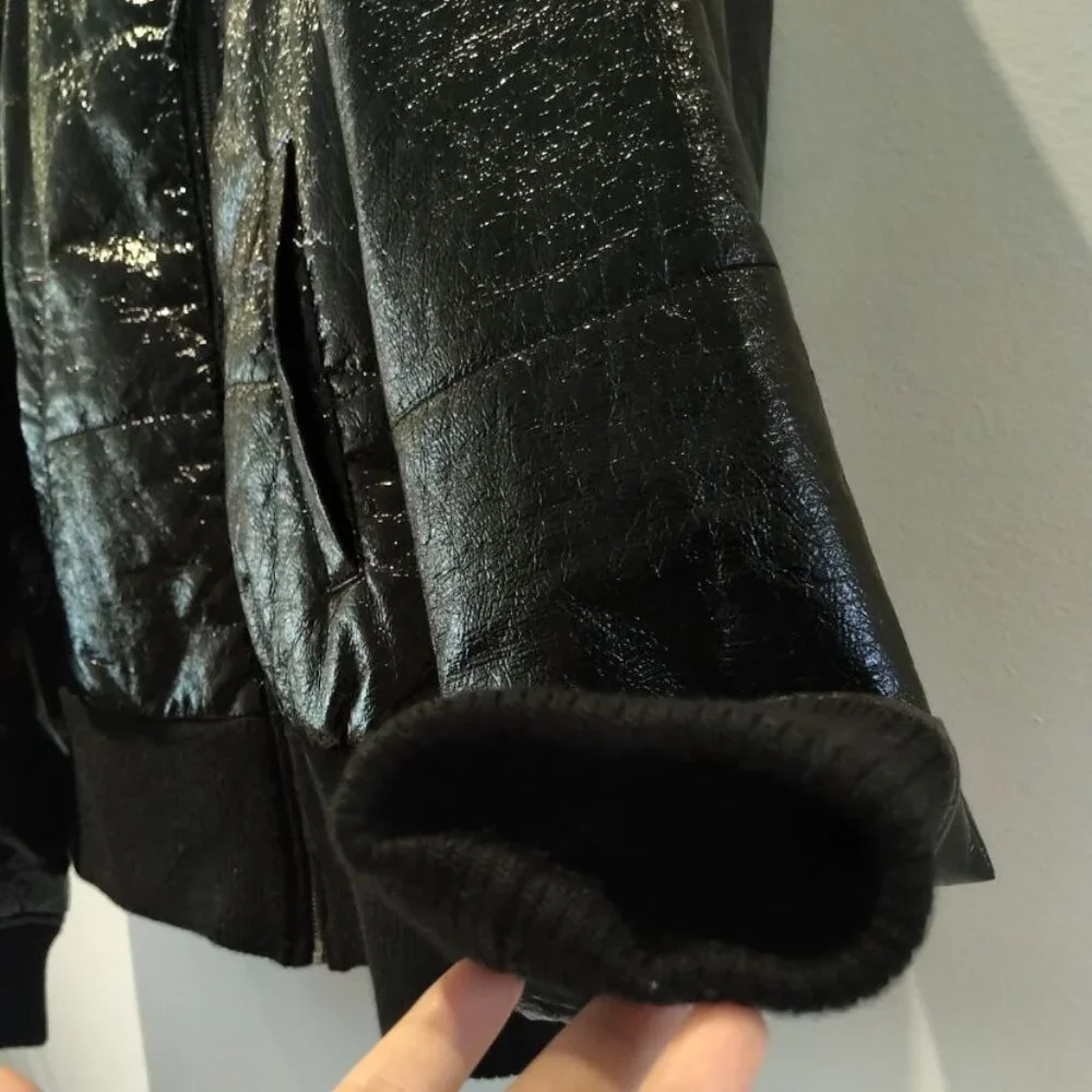 NWOT Sandwich Wet look Bomber Jacket Biker Moto Jacket vinyl look Mobwife Jacket - Picture 14 of 17